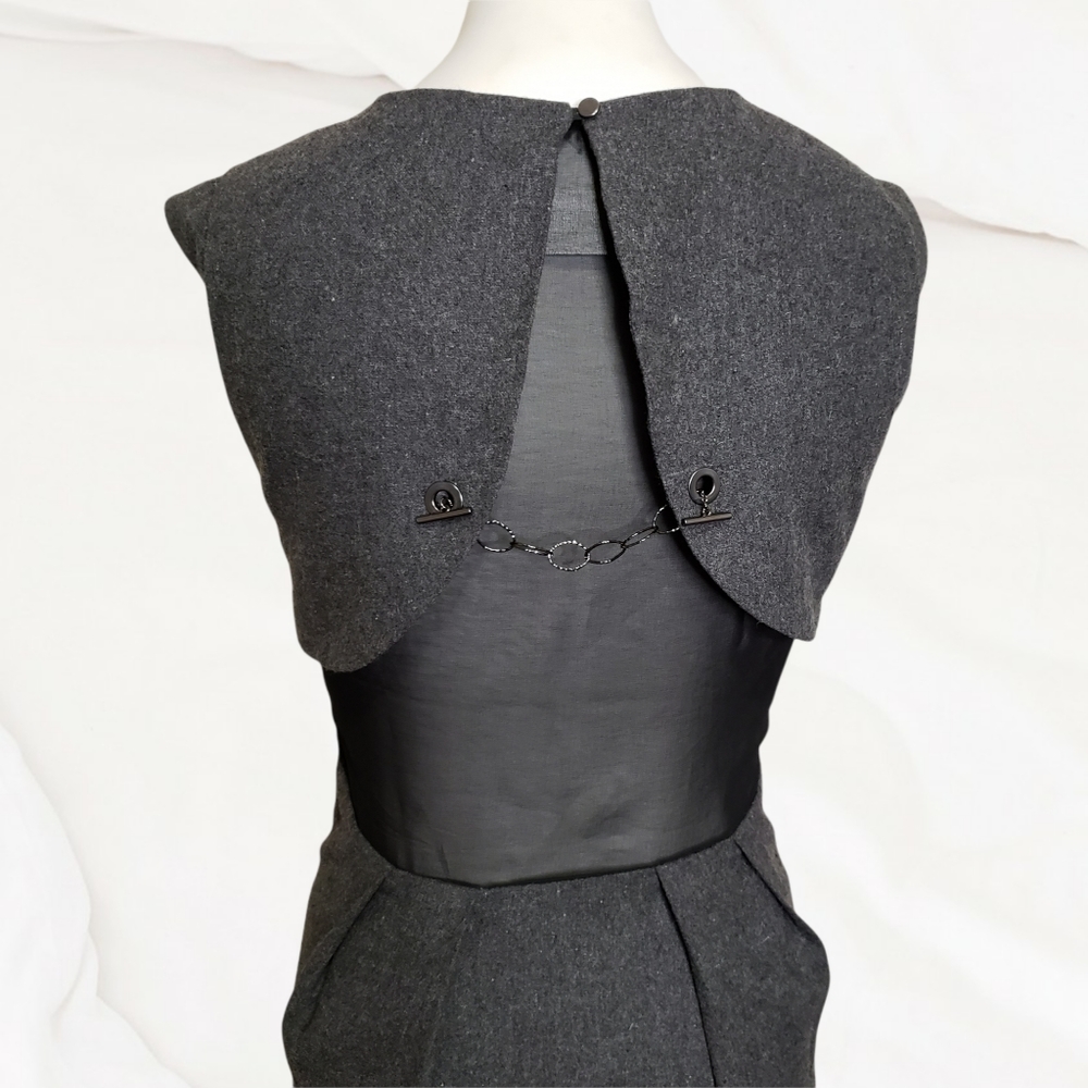 Mia Melon medium gray wool blend sleeveless pleated A-line mini dress - Picture 11 of 14